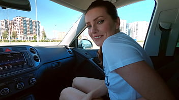 First-timer wife indulges in public blowjob and fetish play in the car