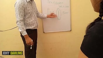 Desi teacher instructs her school chick about anatomy in explicit Hindi conversation