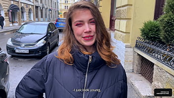 A spontaneous request on the street leads to an unusual conclusion with facial jizz flow pop-shot and stockings
