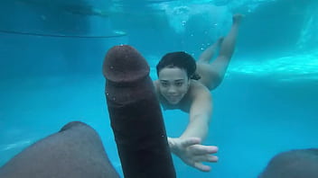 First-timer teenage camgirl gets crushed by Big ebony trouser snake underwater